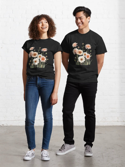 "Fresh Daisies Illustration – Minimalist Botanical Art for Prints and Home Decor" Classic T-Shirt