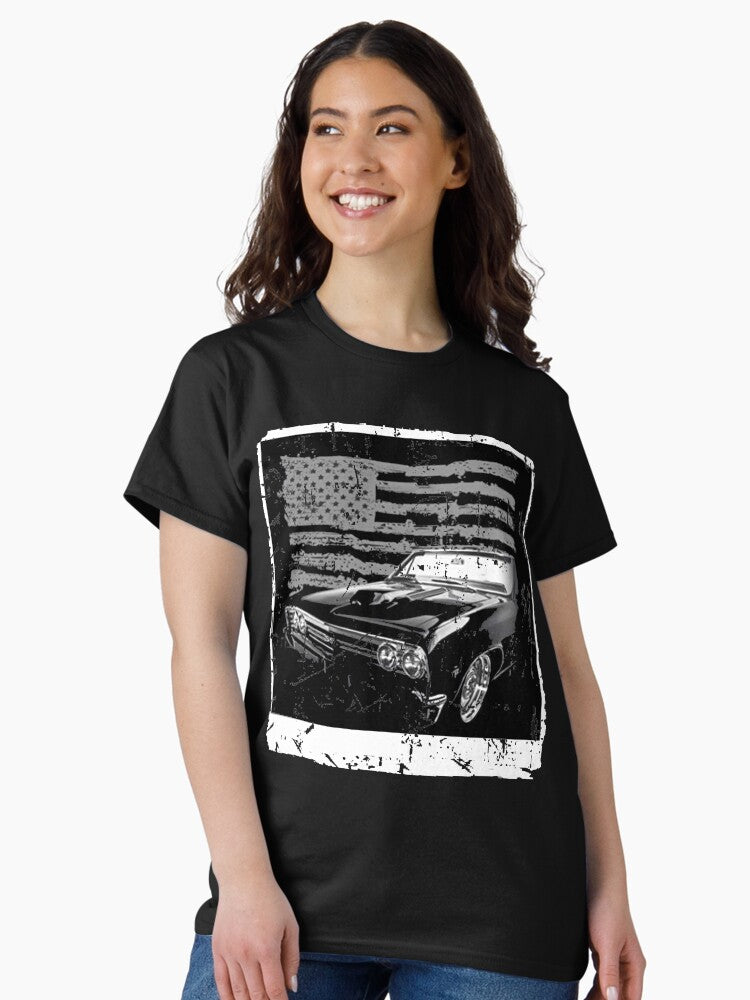 1967 Chevy Chevelle Us Flag Distress T Shirt Classic T-Shirt
