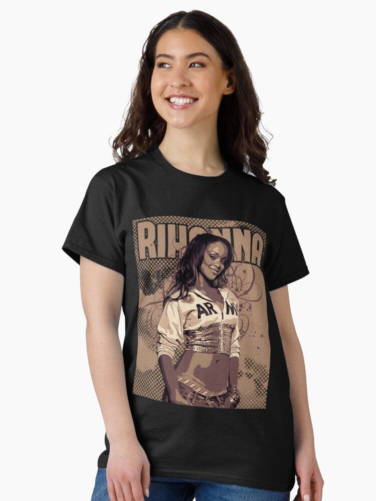 Rihanna Style Brown Vintage Poster Art T-Shirt, Vintage Washed 90'S Hip Hop Rap Tour T Shirt, Singer Classic Retro T-Shirt, Casual Tee Halloween Short Sleeve Classic T-Shirt
