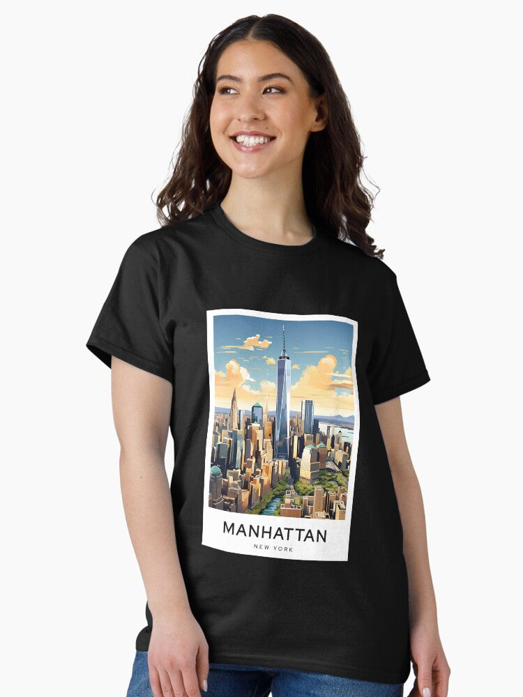 New York Sunset - USA Digital Art Illustration Travel Poster Classic T-Shirt