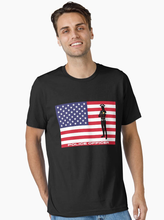 Female Police Officer Patriotic US American Flag Essential T-Shirt
