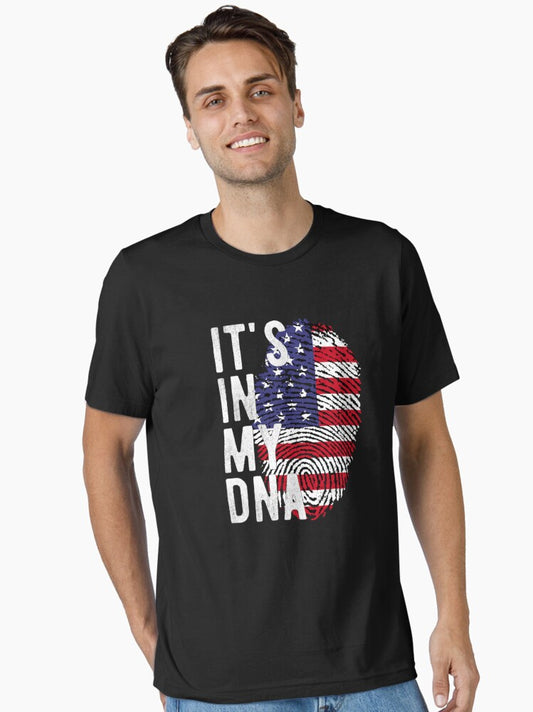 American DNA Fingerprint – It’s in My DNA USA Flag Gift for Patriotic Americans (shirts, stickers, mug, hoodies...) Essential T-Shirt