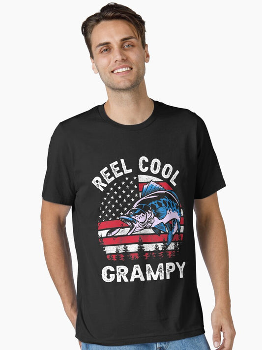 Fathers Day Us Flag Vintage Reel Cool Grampy Fishing T-Shirt Essential T-Shirt