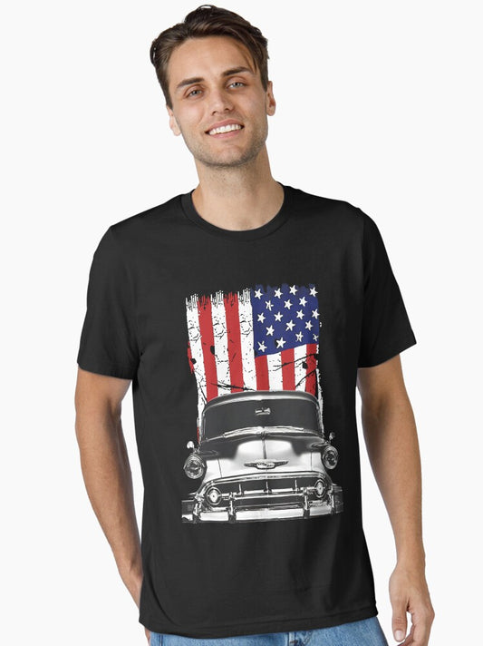 1953 Chevy 210 Front Grill View with Us Flag Essential T-Shirt