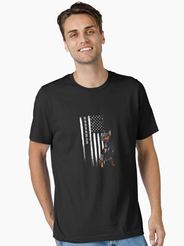 Doberman Dog Pet with America US Flag Hoodie Essential T-Shirt