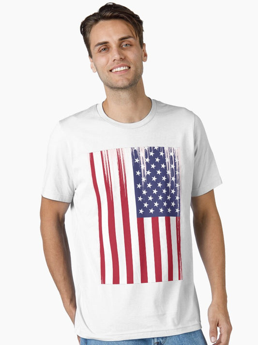 US Flag Watercolor Brush Art Print Poster 4th of July America, Stars and Stripes American Flag Wall Art Essential T-Shirt