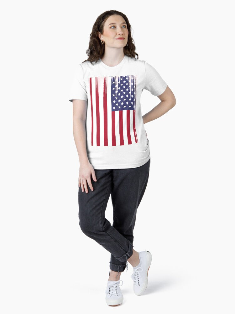 US Flag Watercolor Brush Art Print Poster 4th of July America, Stars and Stripes American Flag Wall Art Essential T-Shirt