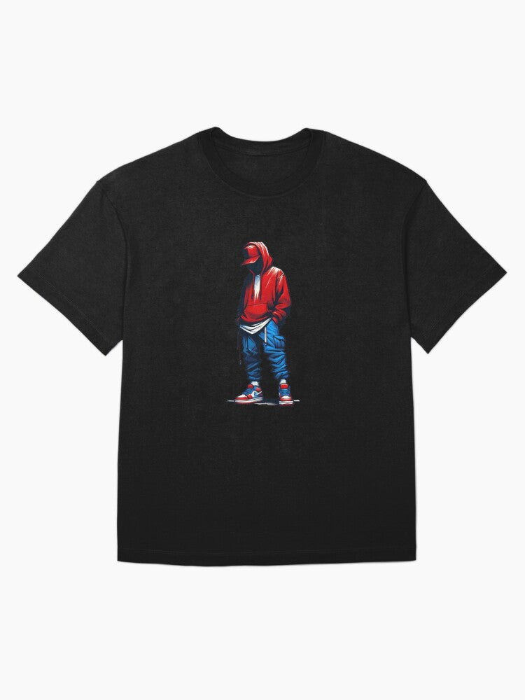 Red Hoodie Hustle - Hip Hop Vibes Design Oversized T-Shirt