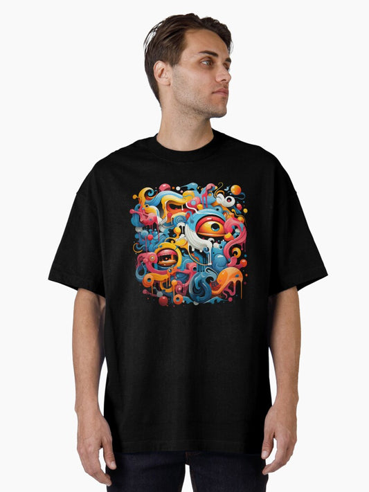 138 Abstract Hippie Hip Hop Graffiti Design Graphic Oversized T-Shirt
