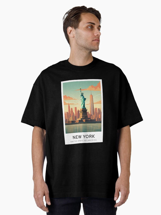 New York - USA Digital Art Illustration Travel Poster Oversized T-Shirt