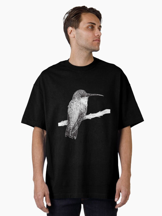 Female Snowcap Hummingbird Inked Oversized T-Shirt