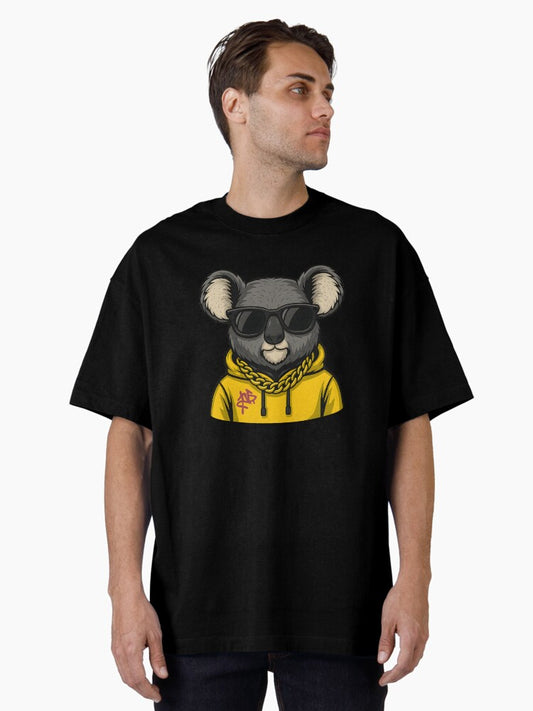 Koala Drip – Urban Swag Koala in Yellow Hoodie Oversized T-Shirt