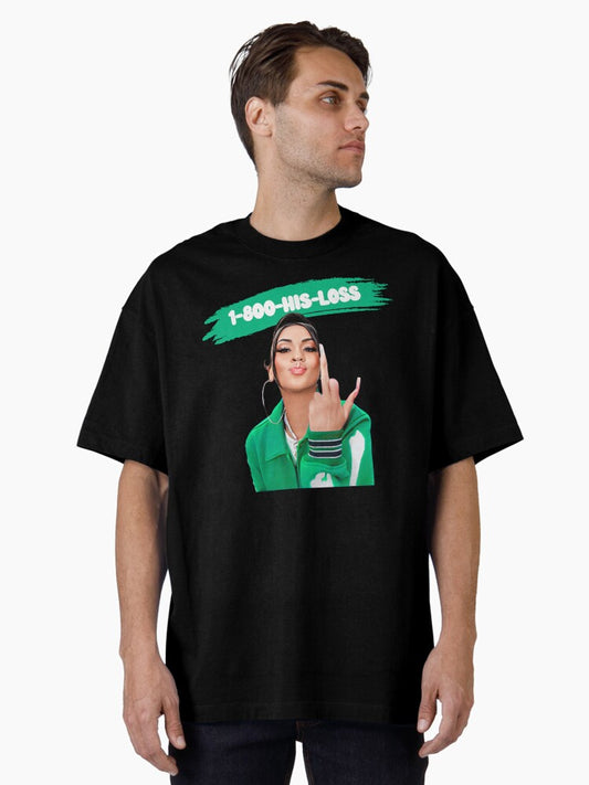 1-800-HIS-LOSS | Middle Finger Girl (GREEN) Oversized T-Shirt Style001