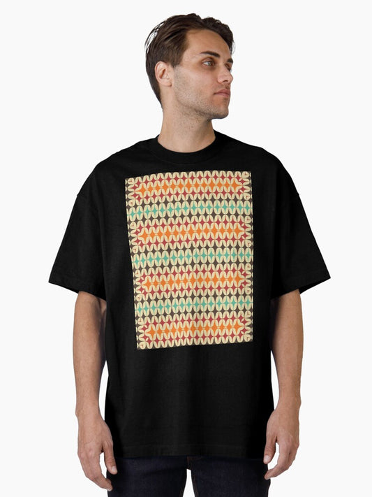1970's Retro Groovy Shapes 5 - Abstract Geometric Seamless Pattern Oversized T-Shirt