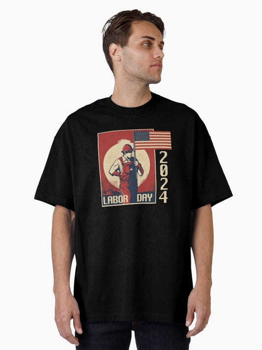 USA Labor Day 2024 poster in style of 60-70s Central Europe Oversized T-Shirt