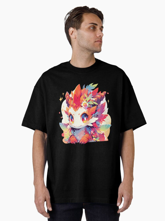 00332 kawaii fire dragon unicorn Oversized T-Shirt