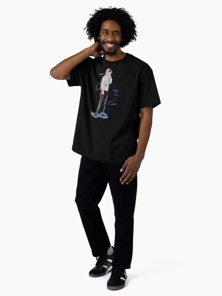 Handsome man walks in a grey hoodie, professional hip hop dancer's cool design. Wonderful cartoon character design for cool peoples Oversized T-Shirt