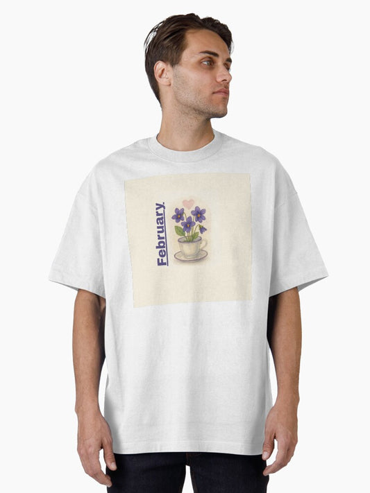February Violets in Vintage Teacup Oversized T-Shirt