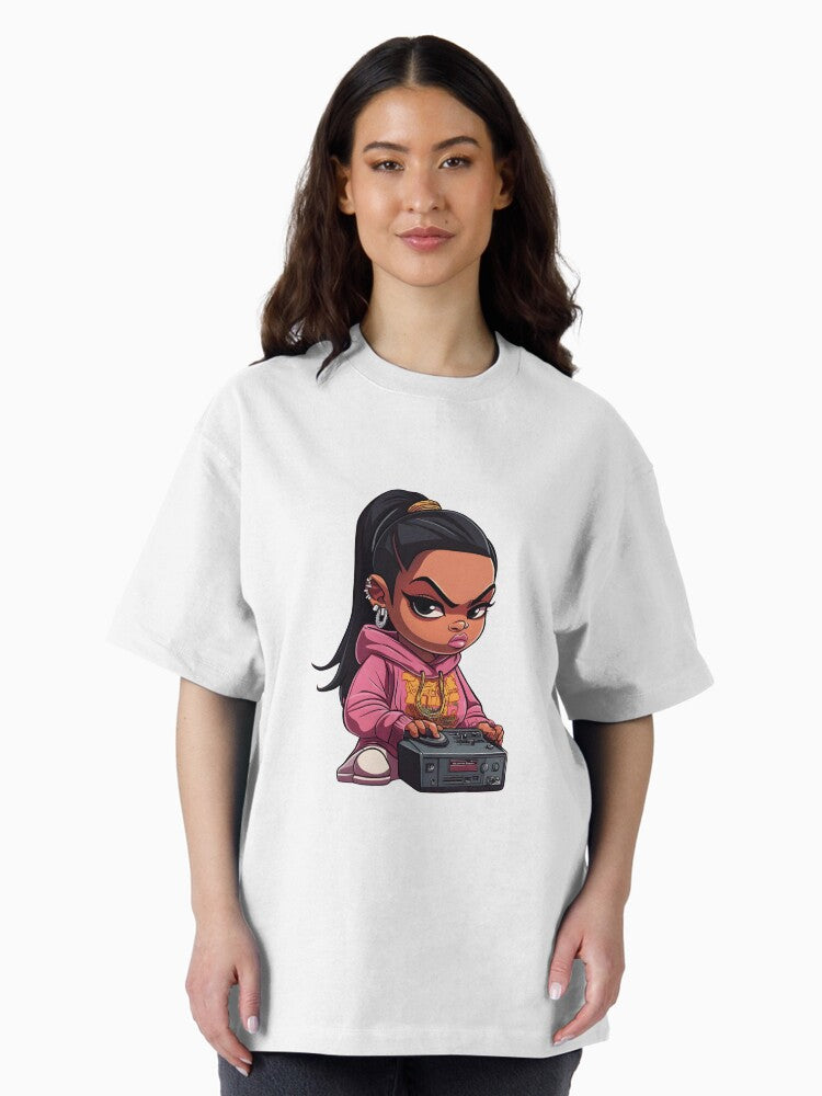 Chibi Girl Rap Star – Cute Pink Hoodie Rapper Oversized T-Shirt
